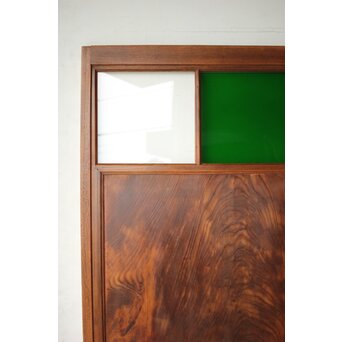 クリアと緑色ガラスの堅木建具 2枚1組　GD0237Y 