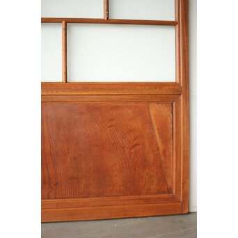 クリアと緑色ガラスの堅木建具 2枚1組　GD0237Y 