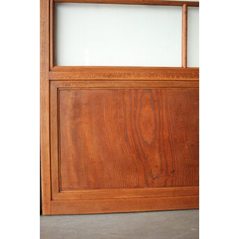 クリアと緑色ガラスの堅木建具 2枚1組　GD0237Y 