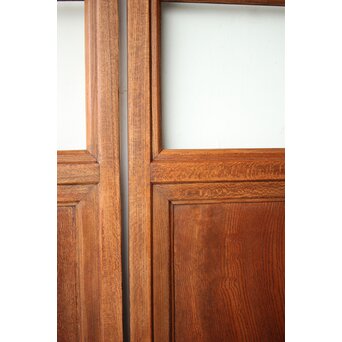 クリアと緑色ガラスの堅木建具 2枚1組　GD0237Y 