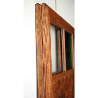 クリアと緑色ガラスの堅木建具 2枚1組　GD0237Y 框も堅木ですが　ほとんど反りはありません