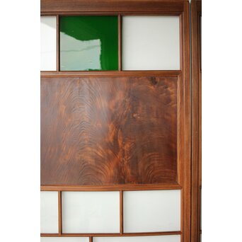 クリアと緑色ガラスの堅木建具 2枚1組　GD0237Y 