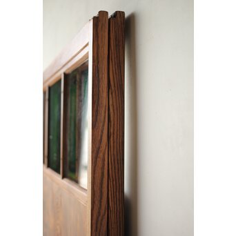 クリアと緑色ガラスの堅木建具 2枚1組　GD0237Y 