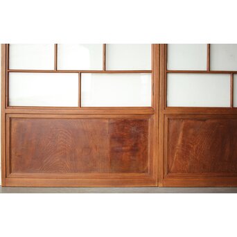 クリアと緑色ガラスの堅木建具 2枚1組　GD0237Y 