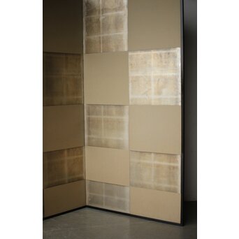 市松 銀張 二曲屏風 一隻　Z536 