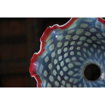 フリル赤水玉文電笠　A483 