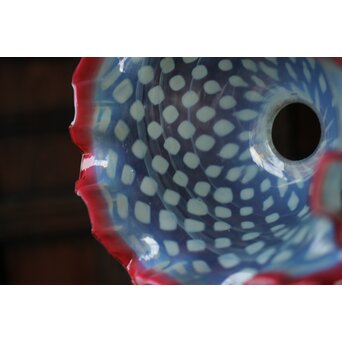 フリル赤水玉文電笠　A483 