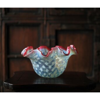 フリル赤水玉文電笠　A483