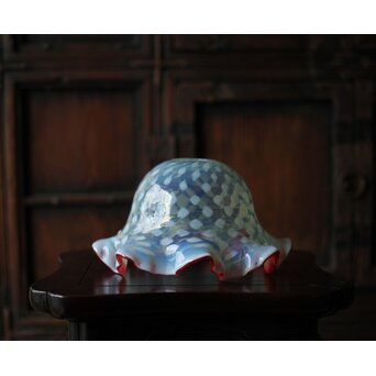 フリル赤水玉文電笠　A483 