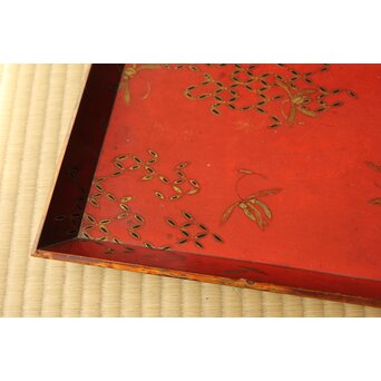 高麗張寛作 朱塗絵長方香盆　Q366 