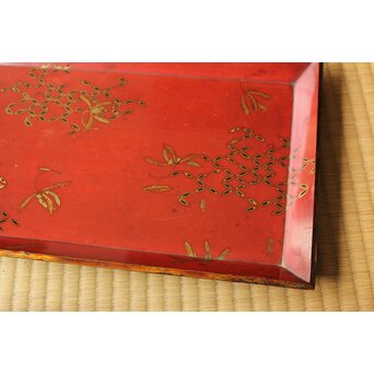 高麗張寛作 朱塗絵長方香盆　Q366 