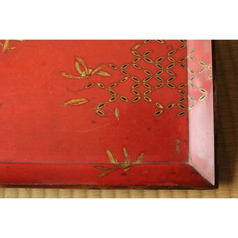 高麗張寛作 朱塗絵長方香盆　Q366 