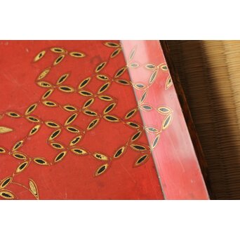 高麗張寛作 朱塗絵長方香盆　Q366 