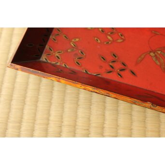 高麗張寛作 朱塗絵長方香盆　Q366 