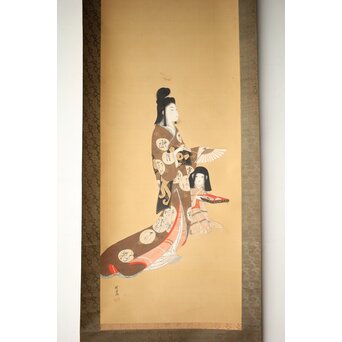 倣 河鍋暁翠 美人画 掛軸　Z539 