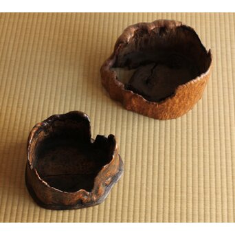 瘤木 自然木の刳貫瓶掛/煎茶盆 2枚1組　X469 