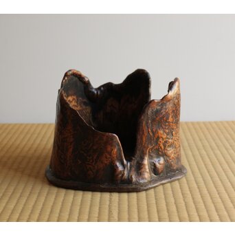 瘤木 自然木の刳貫瓶掛/煎茶盆 2枚1組　X469 