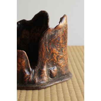 瘤木 自然木の刳貫瓶掛/煎茶盆 2枚1組　X469 