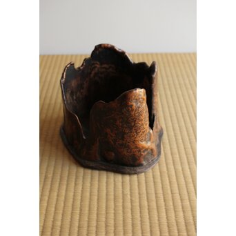 瘤木 自然木の刳貫瓶掛/煎茶盆 2枚1組　X469 