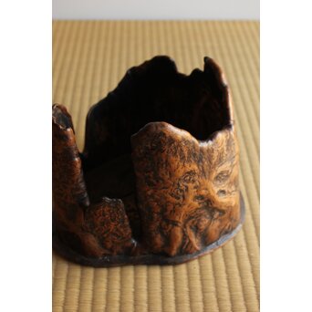 瘤木 自然木の刳貫瓶掛/煎茶盆 2枚1組　X469 