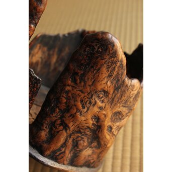 瘤木 自然木の刳貫瓶掛/煎茶盆 2枚1組　X469 