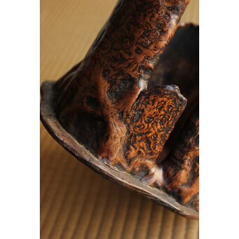 瘤木 自然木の刳貫瓶掛/煎茶盆 2枚1組　X469 