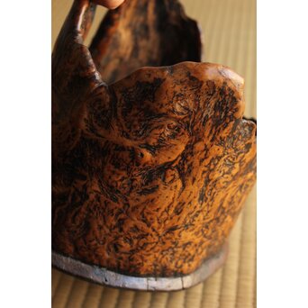 瘤木 自然木の刳貫瓶掛/煎茶盆 2枚1組　X469 