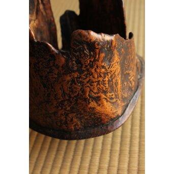 瘤木 自然木の刳貫瓶掛/煎茶盆 2枚1組　X469 