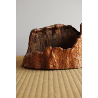 瘤木 自然木の刳貫瓶掛/煎茶盆 2枚1組　X469 