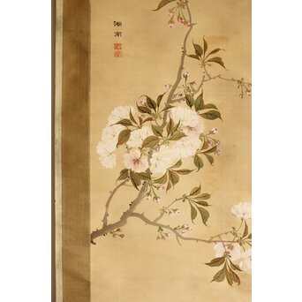 湖南画 桜図 絹本掛軸　Z540 