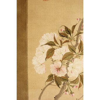 湖南画 桜図 絹本掛軸　Z540 