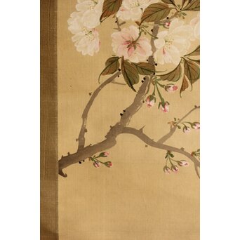 湖南画 桜図 絹本掛軸　Z540 