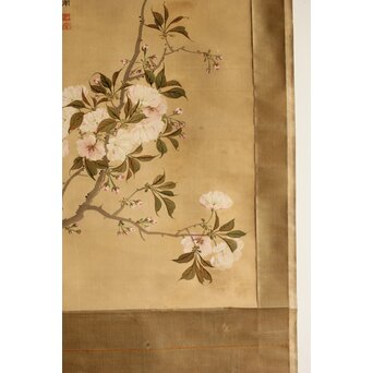 湖南画 桜図 絹本掛軸　Z540 