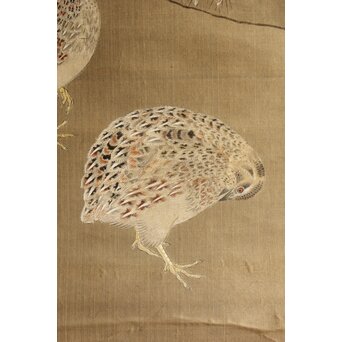 倣 土佐光成 鶉図 絹本掛軸　Z541 