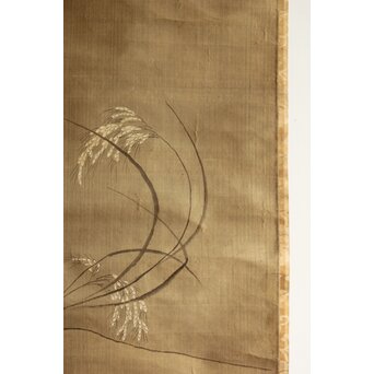 倣 土佐光成 鶉図 絹本掛軸　Z541 