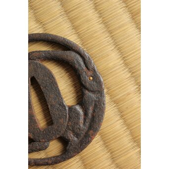 鉄地透彫 手長猿 金象嵌 鉄鍔　M424 