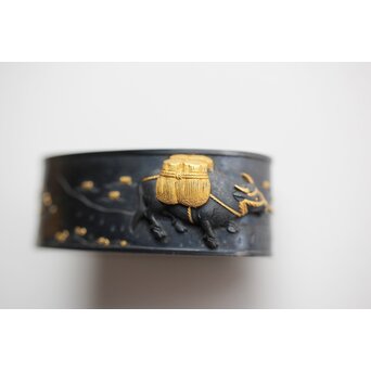 政貫銘 農耕図 金銀象嵌 縁頭　M426 