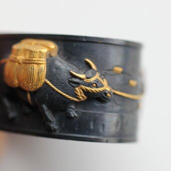 政貫銘 農耕図 金銀象嵌 縁頭　M426 