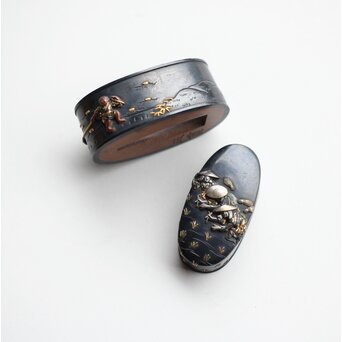 政貫銘 農耕図 金銀象嵌 縁頭　M426 