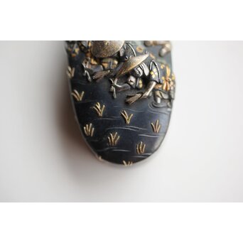 政貫銘 農耕図 金銀象嵌 縁頭　M426 