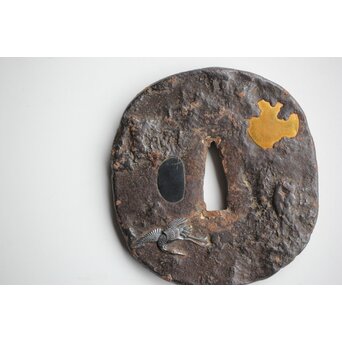 鉄地金銀象嵌 朧月 鍔　M428 