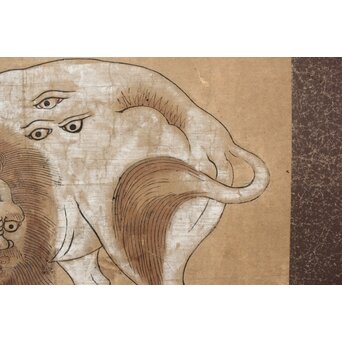 海禄 白澤避怪図 木版手彩 掛軸　Z544 