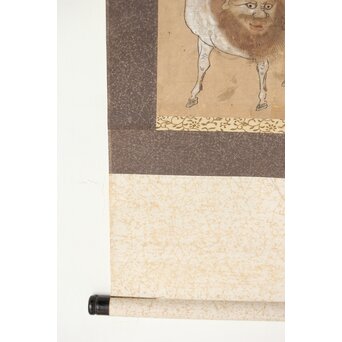 海禄 白澤避怪図 木版手彩 掛軸　Z544 