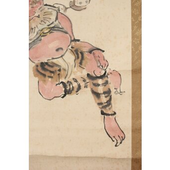 塩川文麟 四海太平図 風神雷神 紙本掛軸 対幅　Z545 