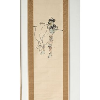 塩川文麟 四海太平図 風神雷神 紙本掛軸 対幅　Z545 