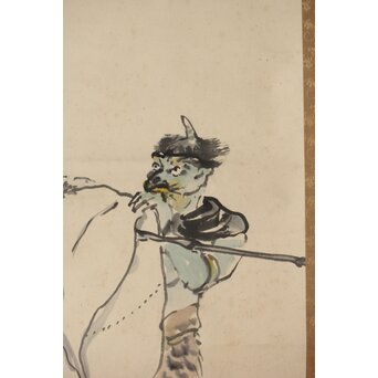 塩川文麟 四海太平図 風神雷神 紙本掛軸 対幅　Z545 