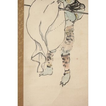 塩川文麟 四海太平図 風神雷神 紙本掛軸 対幅　Z545 