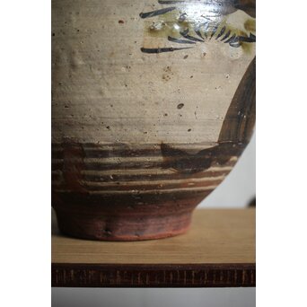 江戸時代 古武雄 鉄絵緑彩松岩文 水甕　P495 