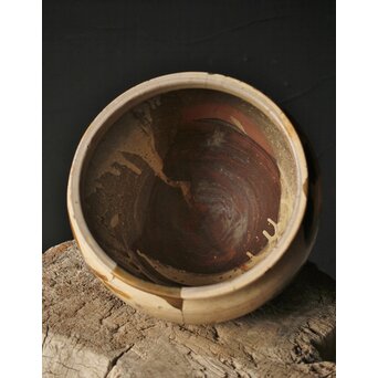 江戸時代 古武雄 鉄絵緑彩松岩文 水甕　P495 