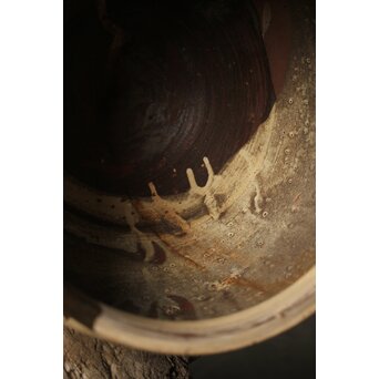 江戸時代 古武雄 鉄絵緑彩松岩文 水甕　P495 